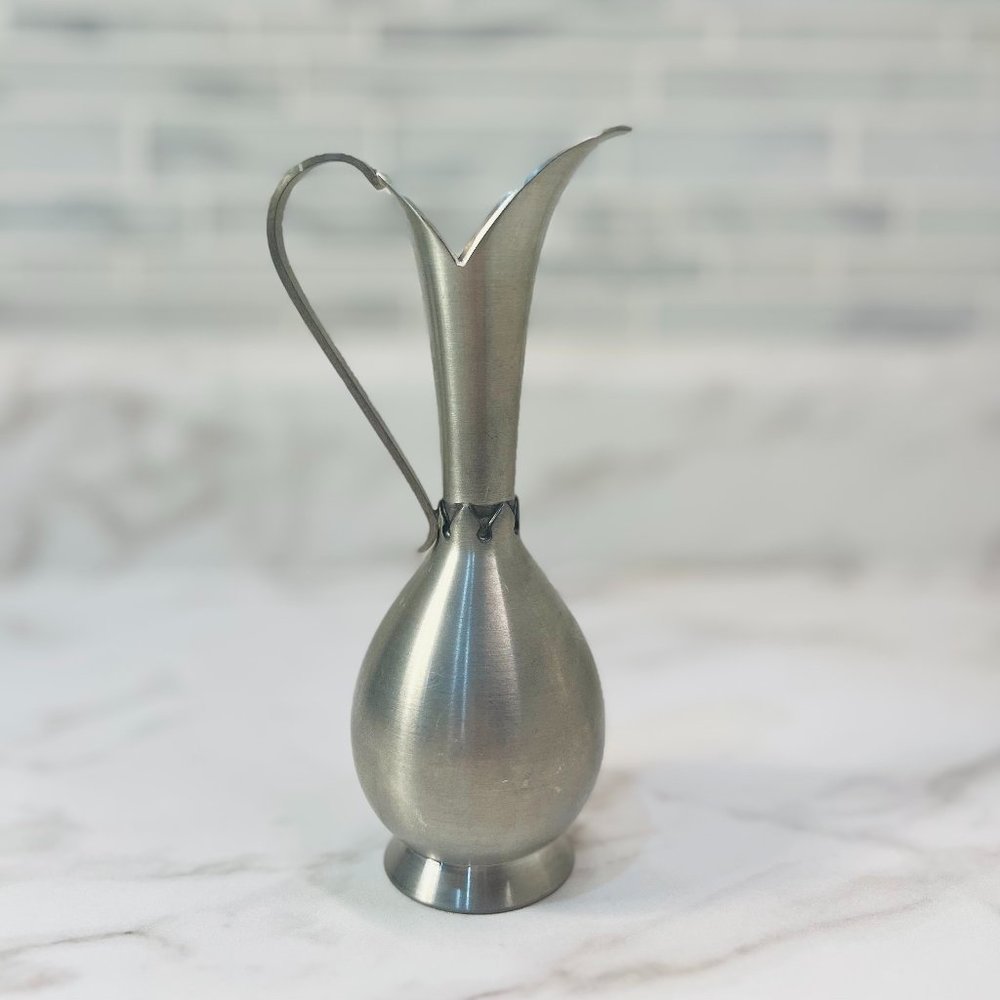Elegant Mini Pewter Metal Pitcher Bud Vase Haugrud Norway Scandinavian MCM